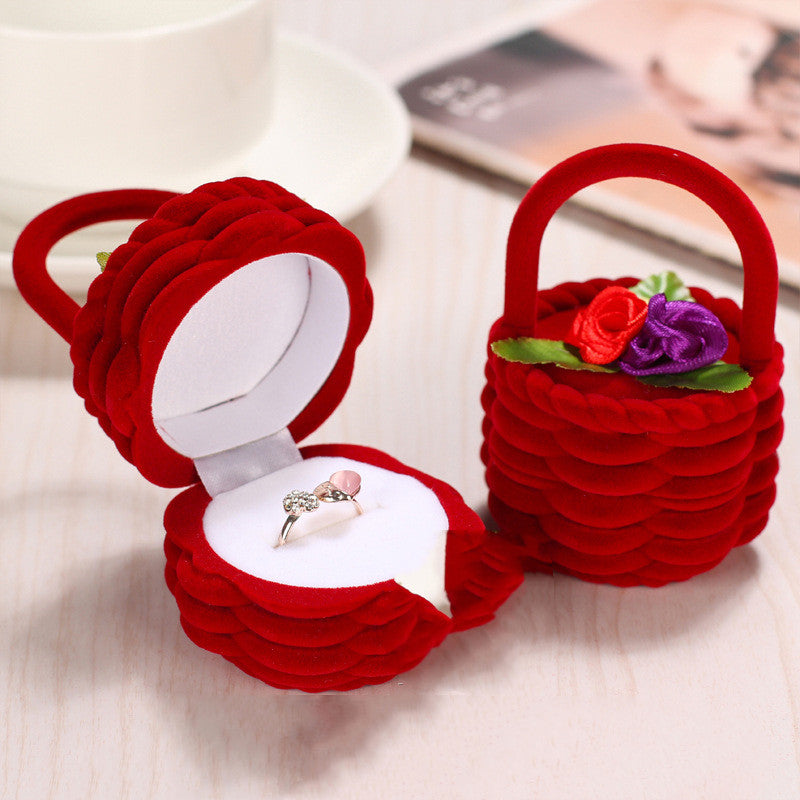 IceBox DC’s Every Day Valentine’s Day Adorable Velvet Basket Ring Holder in Lush Red and Blush Pink