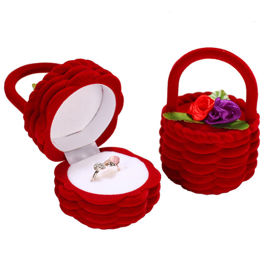 IceBox DC’s Every Day Valentine’s Day Adorable Velvet Basket Ring Holder in Lush Red and Blush Pink