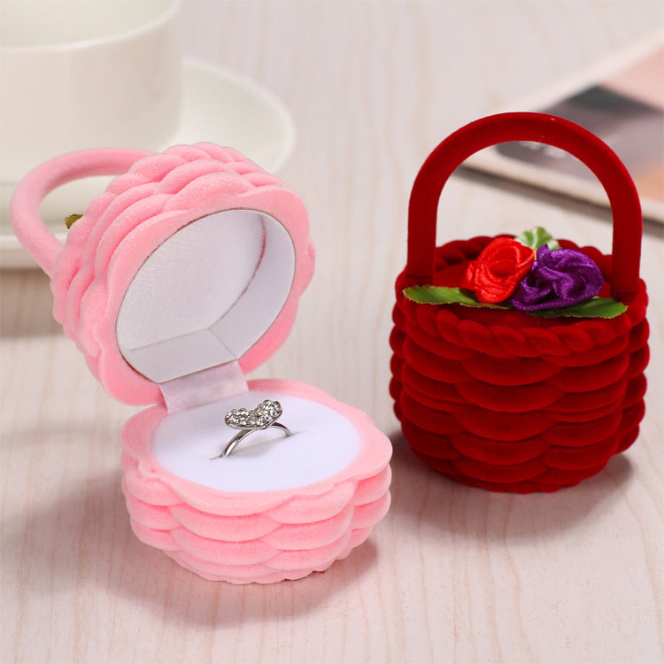 IceBox DC’s Every Day Valentine’s Day Adorable Velvet Basket Ring Holder in Lush Red and Blush Pink