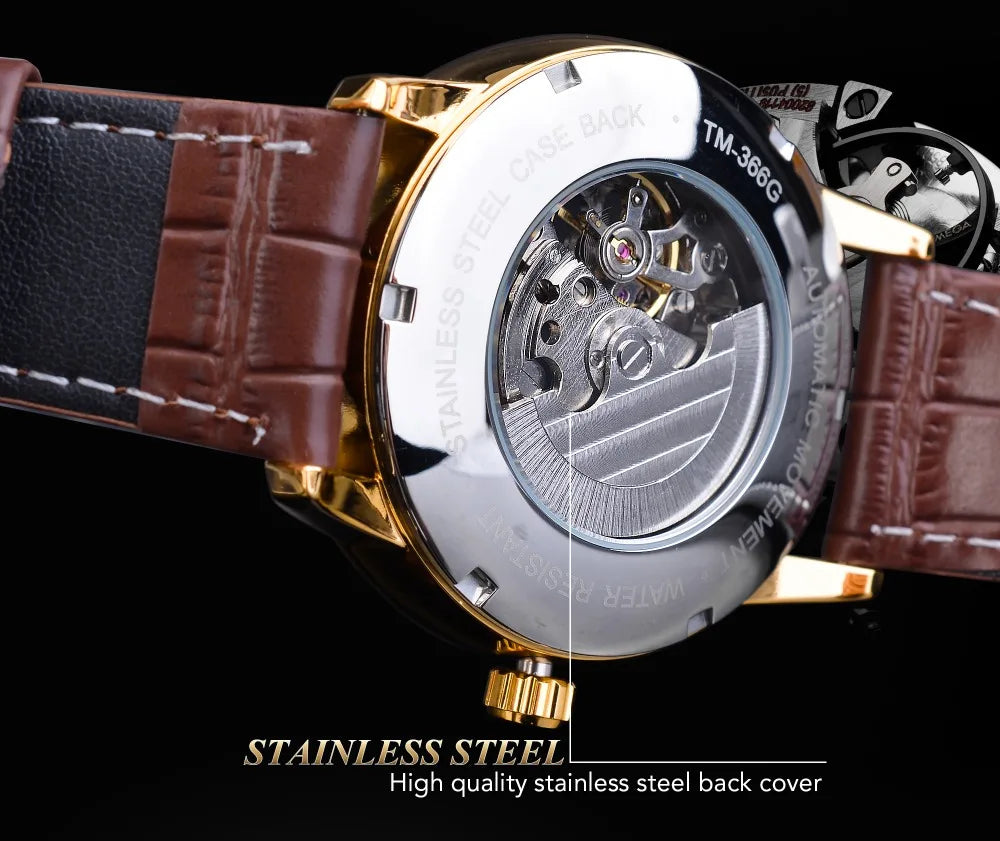 IceBox DC: ✨ Open Heart Automatic ✨ Men's Gold Skeleton Watch (Brown Leather) Luminous Hands