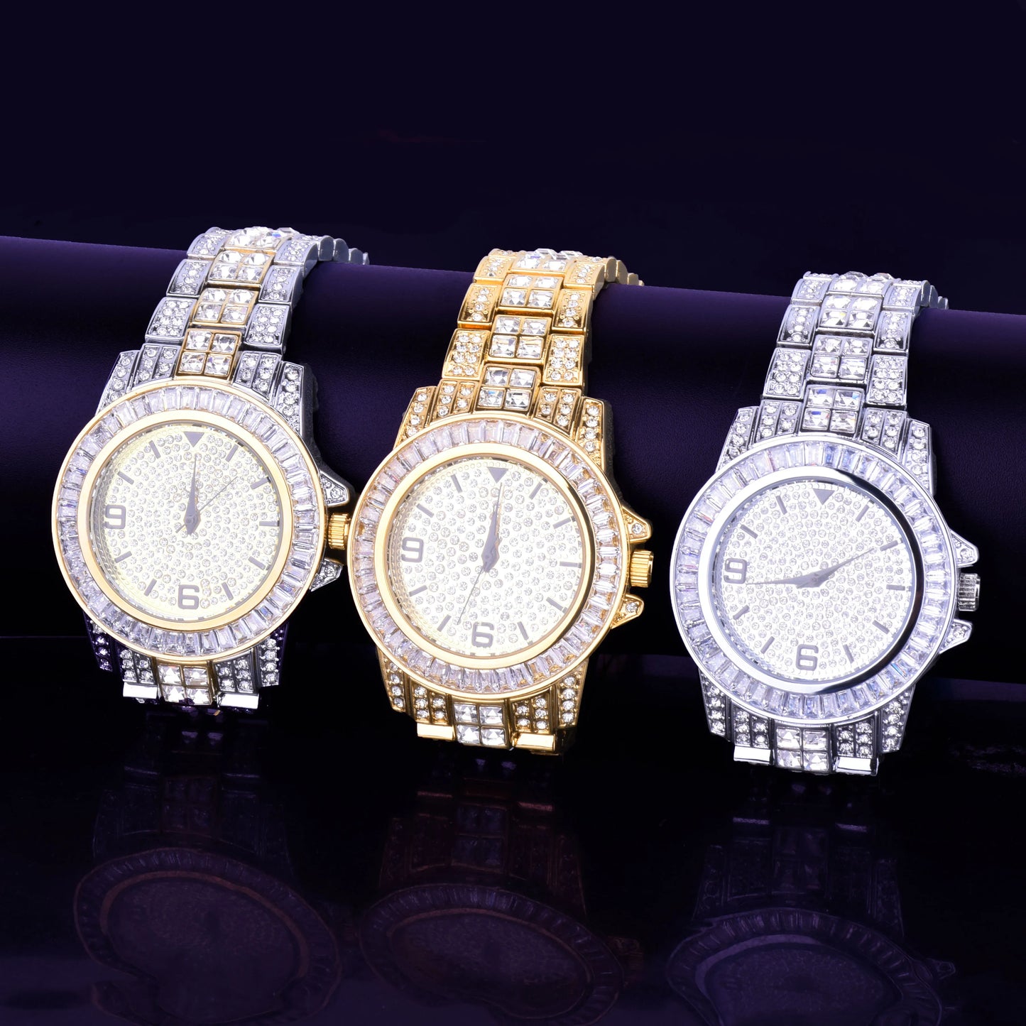IceBox DC's Gold-Plated Military Quartz Watch with Baguette stones