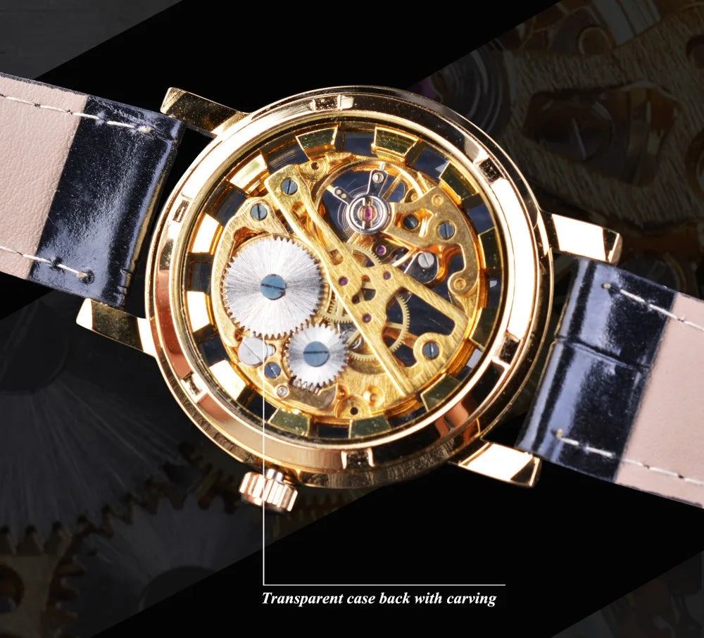 IceBox DC: ✨ Open Heart Automatic ✨ Men's Gold Skeleton Watch (Black Leather) Luminous Hands