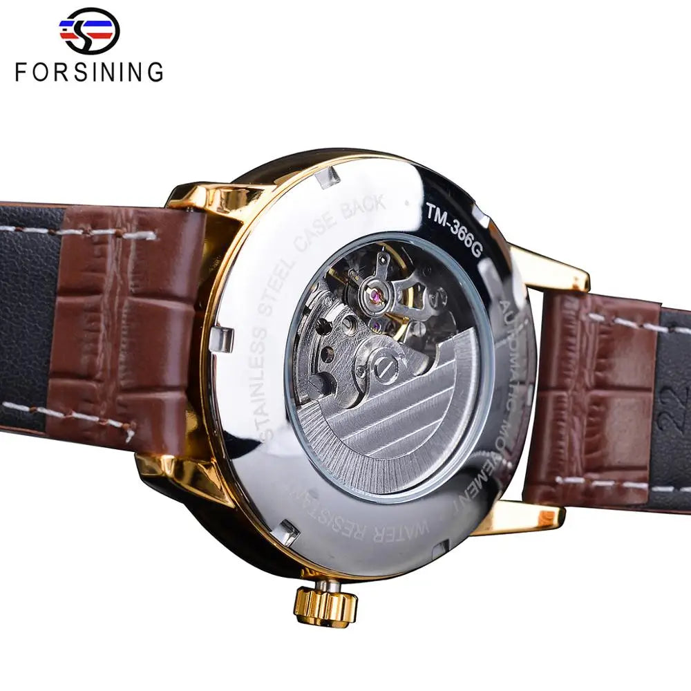 IceBox DC: ✨ Open Heart Automatic ✨ Men's Gold Skeleton Watch (Brown Leather) Luminous Hands
