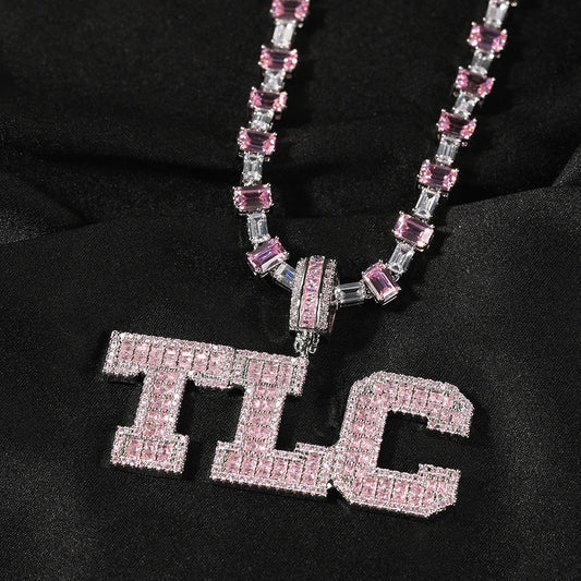 The IceBox D.C. Personalized Baguette CZ "Mom" Necklace | Pink CZ Heart Tennis Chain | Mother's Day Gift