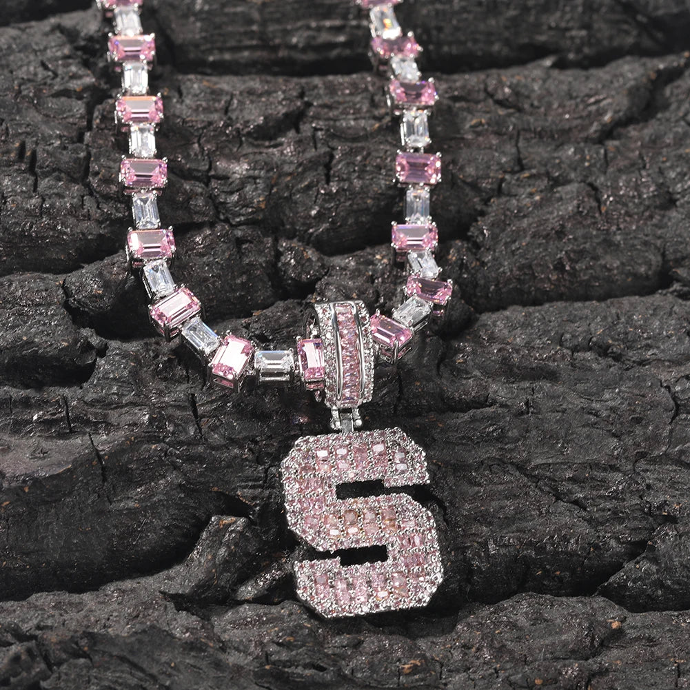 The IceBox D.C. Personalized Baguette CZ "Mom" Necklace | Pink CZ Heart Tennis Chain | Mother's Day Gift