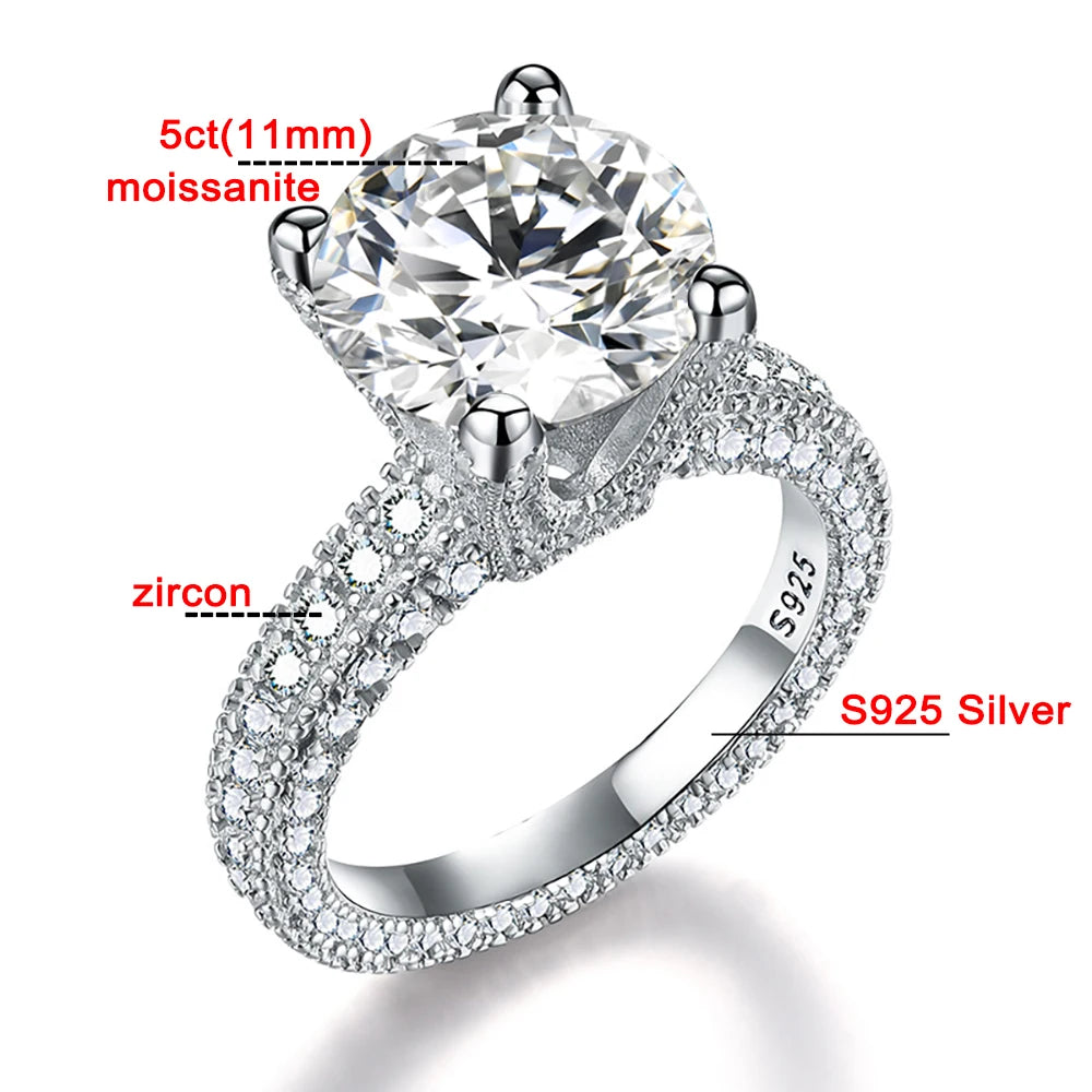 5ct Moissanite Engagement Ring Round Cut | S925 Silver 18k White Gold Plated Jewelry