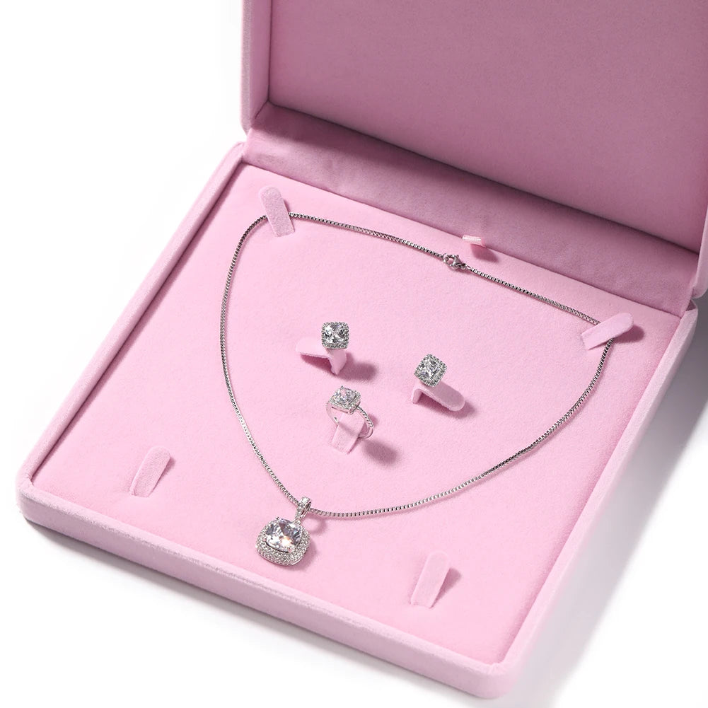 The IceBox D.C. Sparkling Heart: Cubic Zirconia Mom's Day Jewelry Set - Pink Or Clear Zirconias Options (includes necklace, ring and earrings)