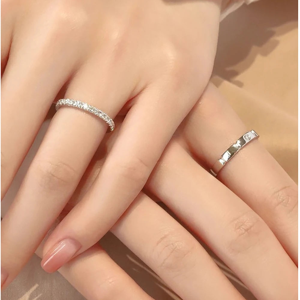 The IceBox D.C. 3mm & 1.5mm Moissanite Couple Rings Set | Sterling Silver Promise Rings | Wedding Bands