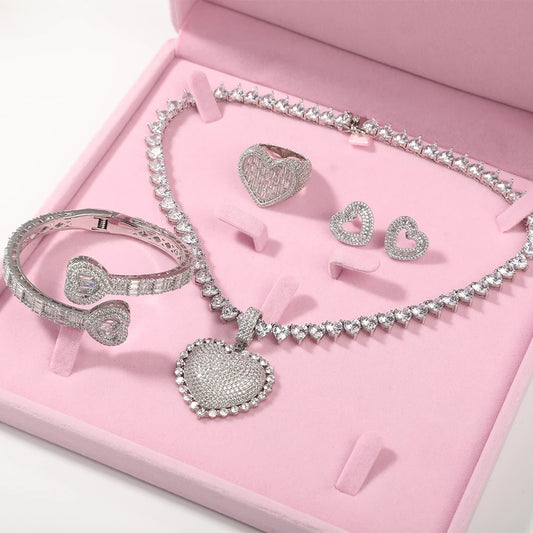 The IceBox D.C. Luxe Zirconia Heart Jewelry Set: Earrings, Ring & Pendant