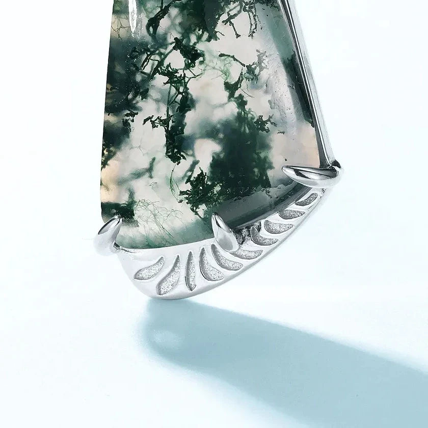 Unleash Inner Harmony: Unique Green Moss Agate Necklace, Sterling Silver