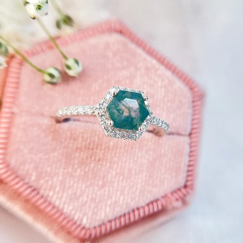 IceBox DC: Earth & Sparkle ✨ Moss Agate & CZ Ring