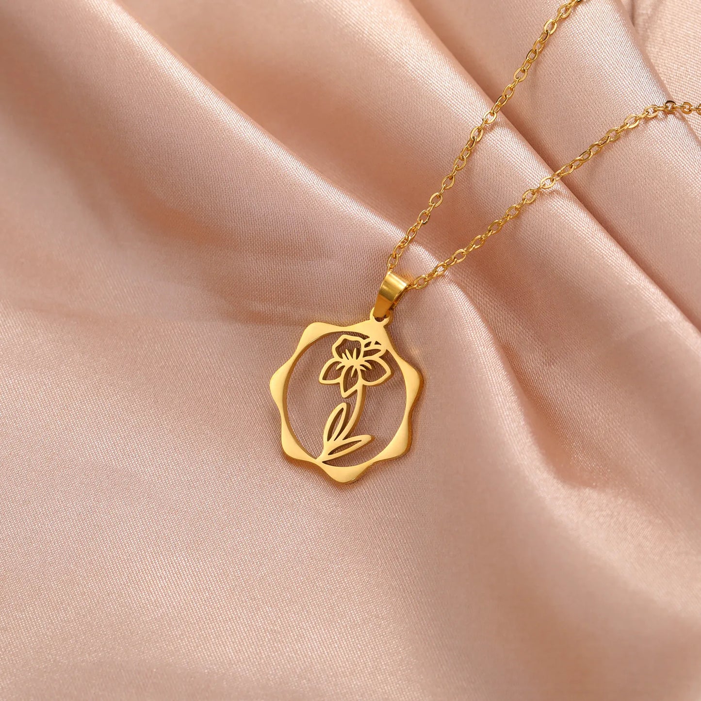 IceBox D.C. Tarnish-Resistant Birth Flower Dangle Necklace (Gold)