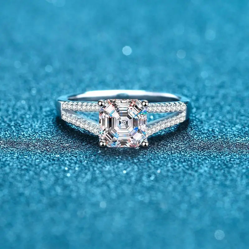 IceBoxDC: Eternal Allure - 2ct Asscher Moissanite Engagement Ring (Platinum Plated)