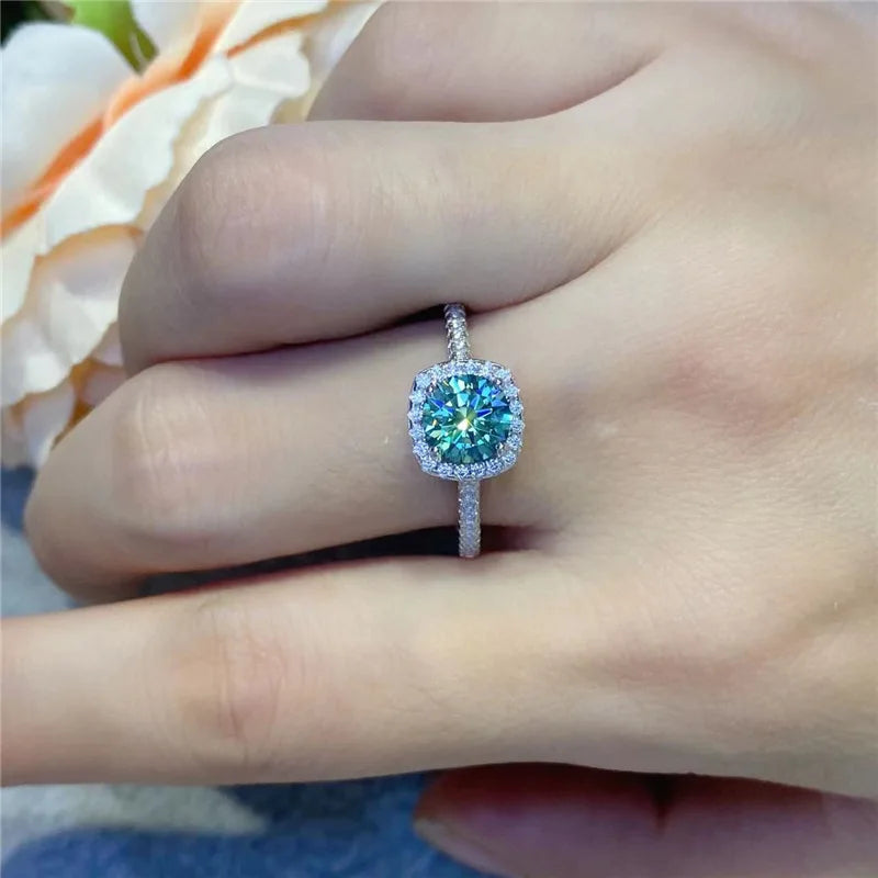The IceBox D.C. | Certified 0.5-5ct Green Moissanite Engagement Ring | D Color Square Cut | Sterling Silver