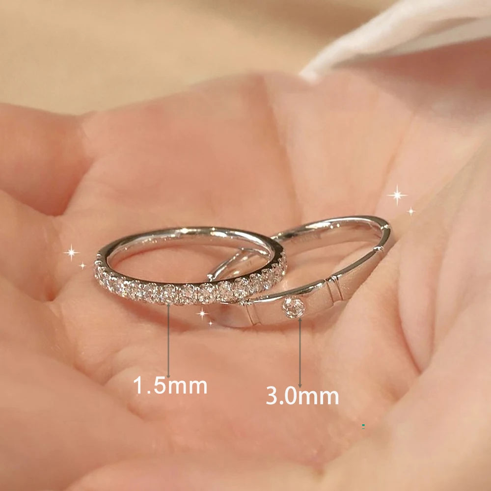 The IceBox D.C. 3mm & 1.5mm Moissanite Couple Rings Set | Sterling Silver Promise Rings | Wedding Bands